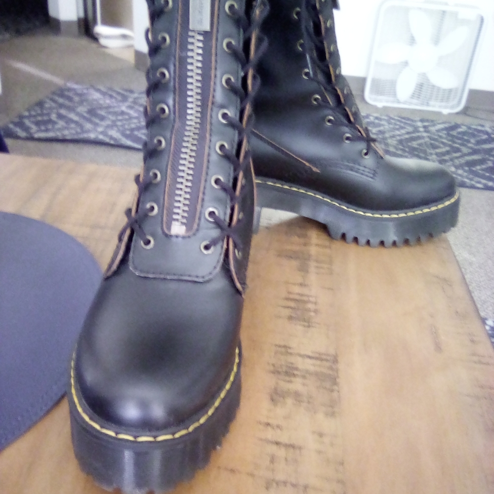 Dr Martens Karmilla Platform Boots,Dark Brown, Zip/ Laces, Size 8